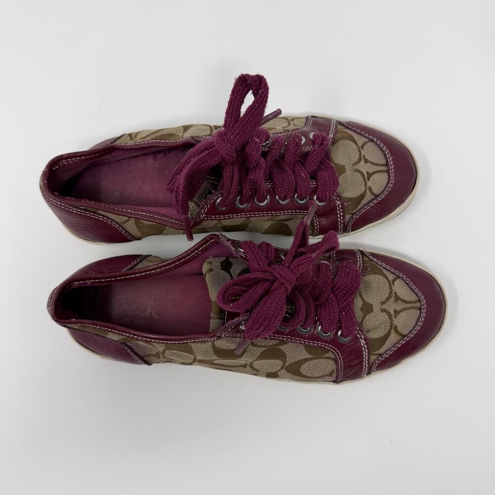 Coach Signature Canvas Leather Sneakers Purple Size 8 - Picture 6 of 8